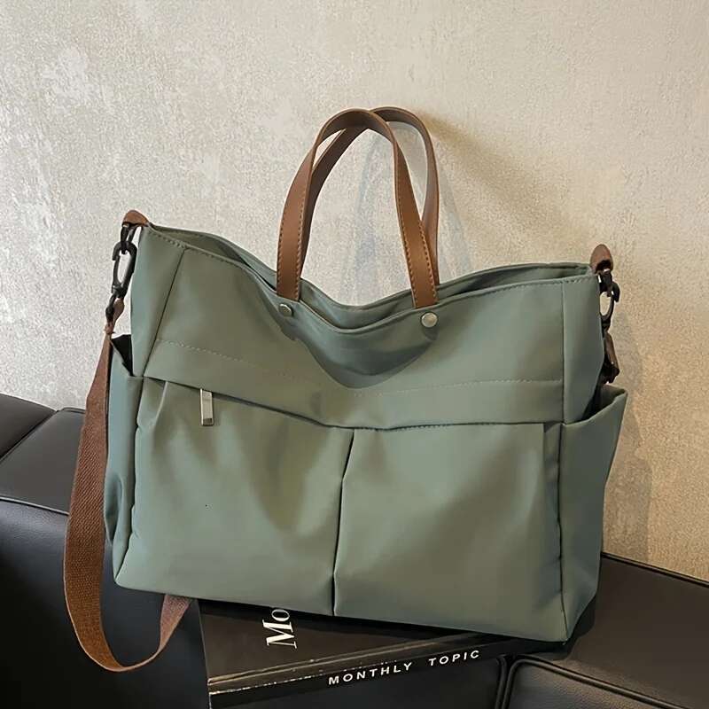 Stylish Nylon Women Tote Shoulder Bag Featuring Two Pockets Large Capacity Commuting Handbag