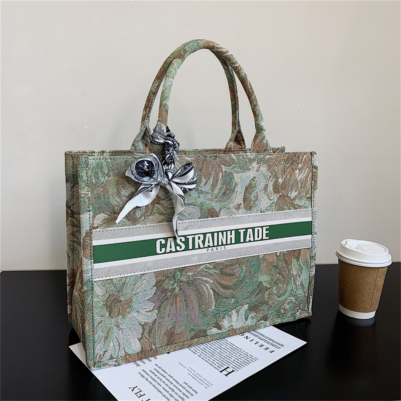 Designer Trendy Pearl Emed Tote Handbag Large Capacity Shoulder Bag Women S With French Floral Print Free Shipping Free shipping