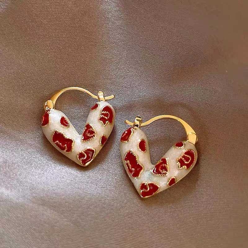 2025 Trendy Red Dripping Oil Heart Hoop Earrings For Women Girls Korean Elegant Love Dangle Earring Jewelry Gift Y250510