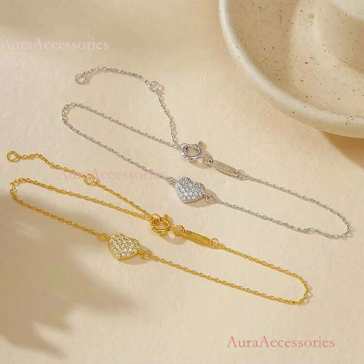 Wholesale Custom Jewelry Sterling Sier Pave Cubic Zirconia Gold Plated Heart Shaped Italian Charm Bracelet for Girls