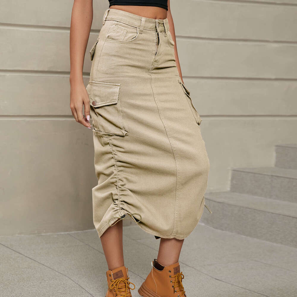 European and American women's exclusive denim workwear mid length skirt trend 2025 new casual versatile fashion clothing