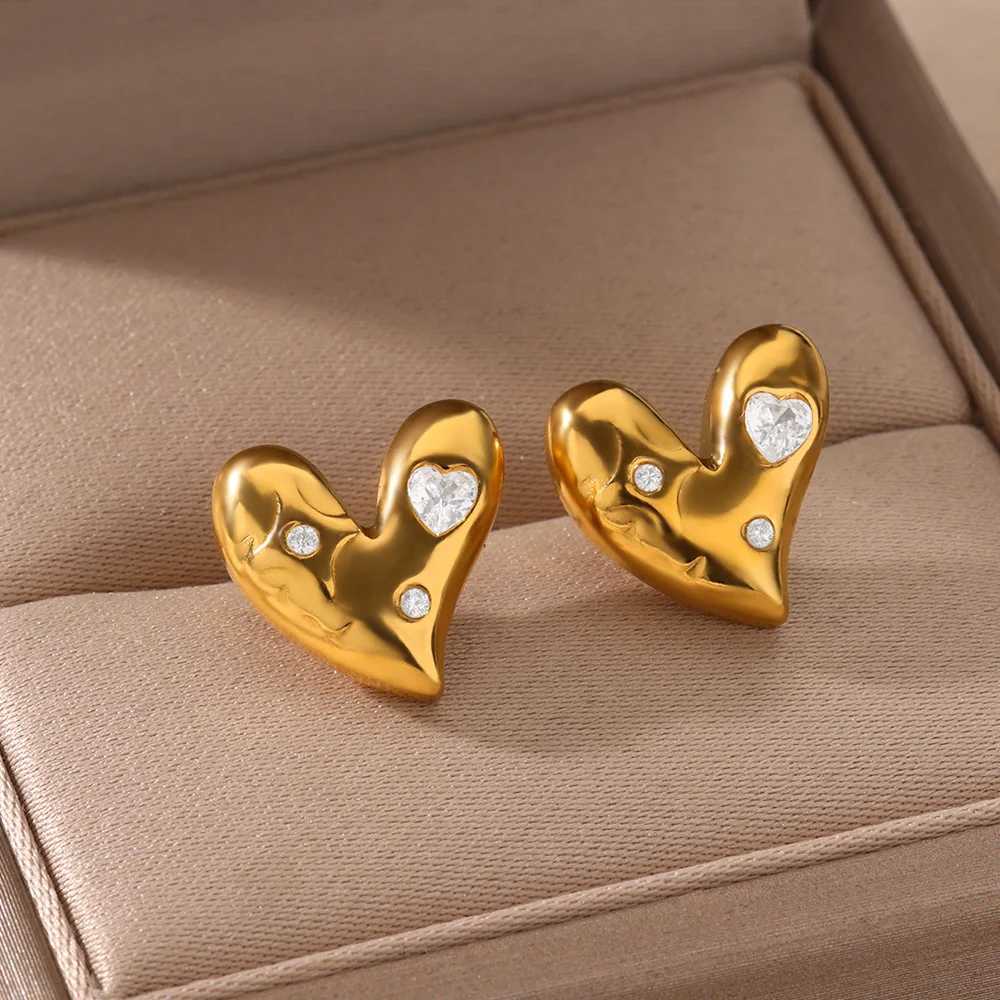 Heart Stud Earrings For Women Waterproof Gold Color Stainless Steel Earrings 2024 Trend Ear Jewelry Freeshiping Items Arrested Y250510