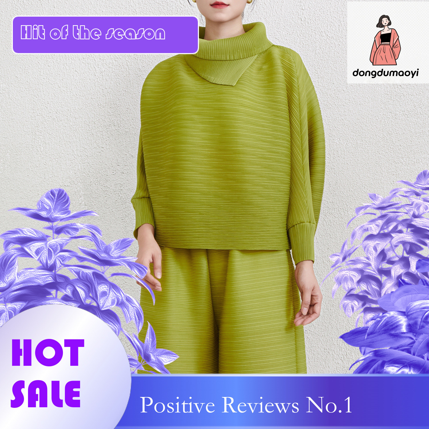 dongdumaoyi Counter Quality Scarf Collar Bat Sleeve Fashion Hoodie Small Shirt Spring and Autumn New Wrinkled Top