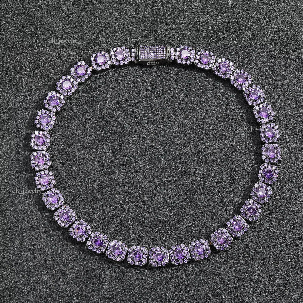 New Arrival Hip Hop Purple Zircon 12MM Rock Sugar Personality Hipster Niche Collarbone Chain Men Street Necklace