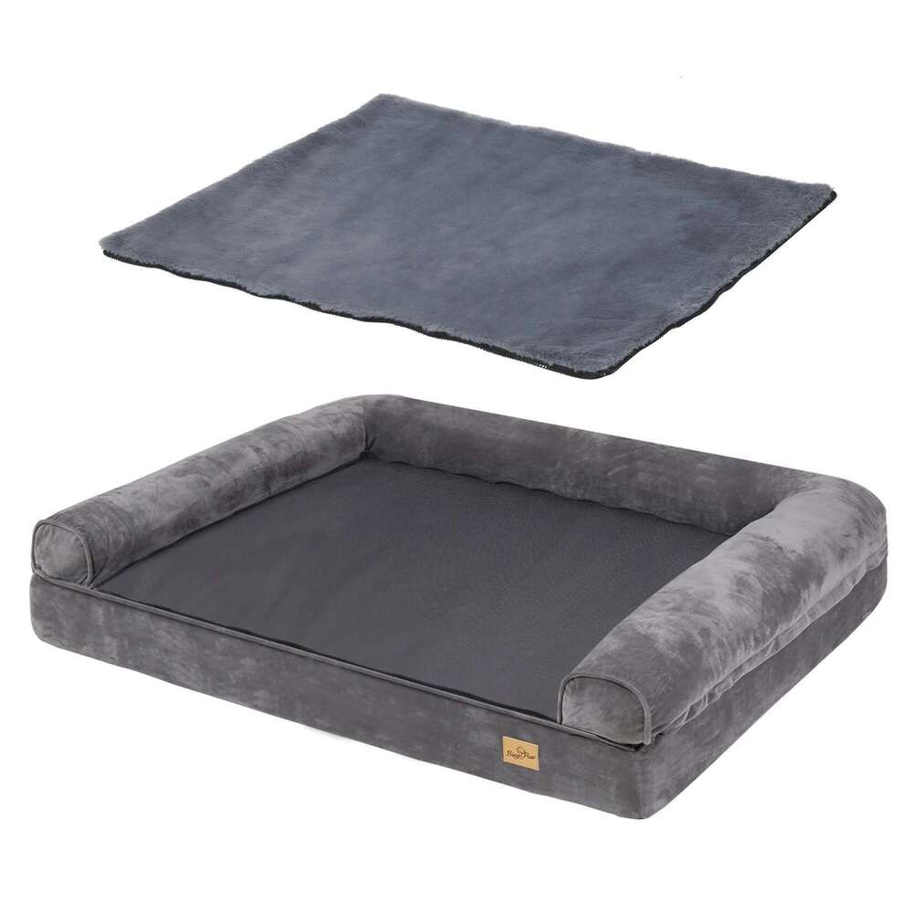 Extra Large Cozy Sofa-type Dog Sponge Foam Base Pet Crate Bed Couch Bedding with Bolster, Waterproof Cover