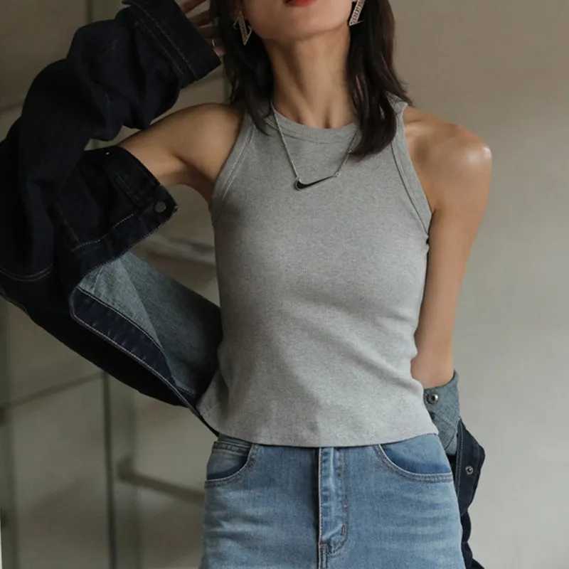 DOIAESKV Basic Solid T shirts Women Slim Halter Neck Off-shoulder Camisole Tops Tees Summer Female Tanks Sleeveless M250513