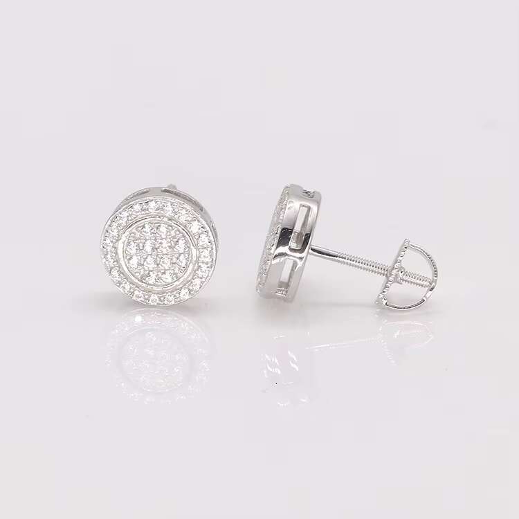 LUCK Hiphop Fine Jewelry Fashion Hip Hop Round Iced Out Stud Moissanite Diamond Mens 925 Silver Earrings