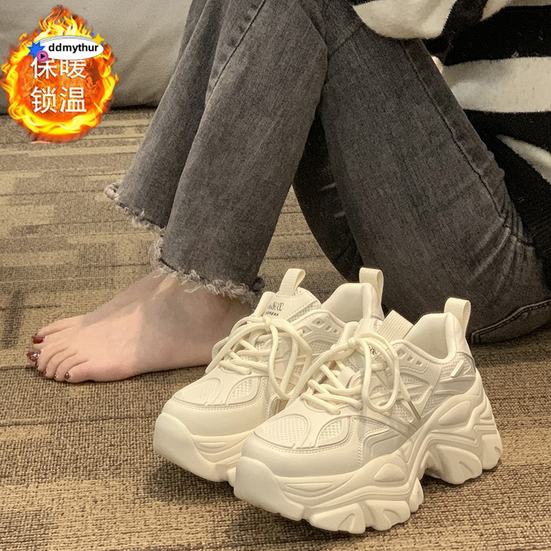 Dad's Heightening 2024 Spring and Autumn New Versatile Small stature Black Thick Sole Pinecake Sports Shoes Female ddmythur