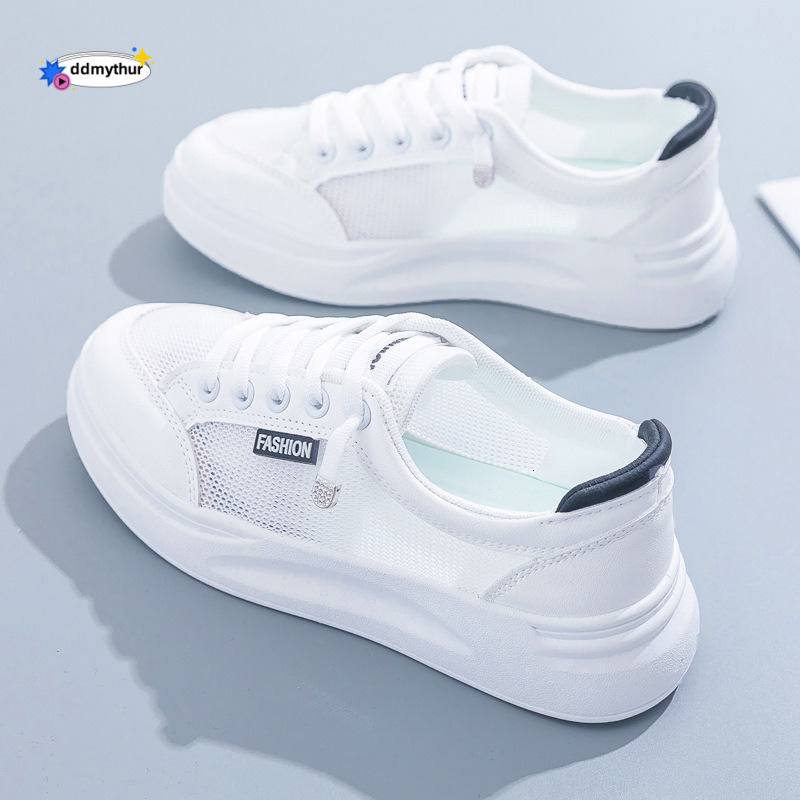 White for women's spring and summer 2025 new style breathable mesh versatile thin casual thick soled board shoes ddmythur