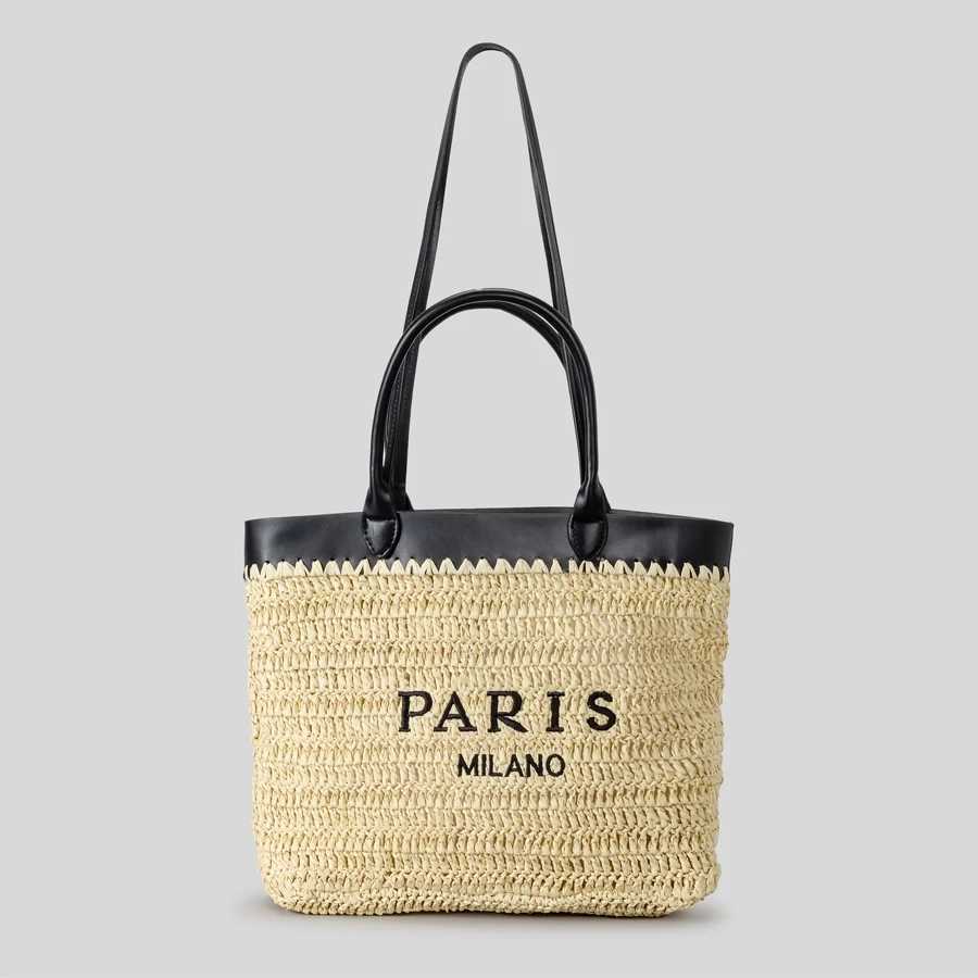 Designer Handbag Casual Large Capacity Patchwork Straw Tote Bag Handmade Paper Weave Summer Beach Handbags with Letters Z250513