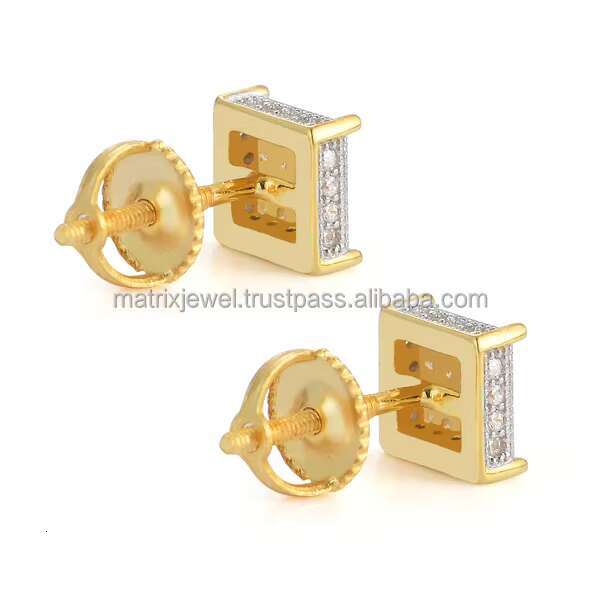 Mens Classy Big Size Stud Earring Big Square Shape Iced Out Sterling Silver Vvs Moissanite Diamond Earring Hip Hop Earring