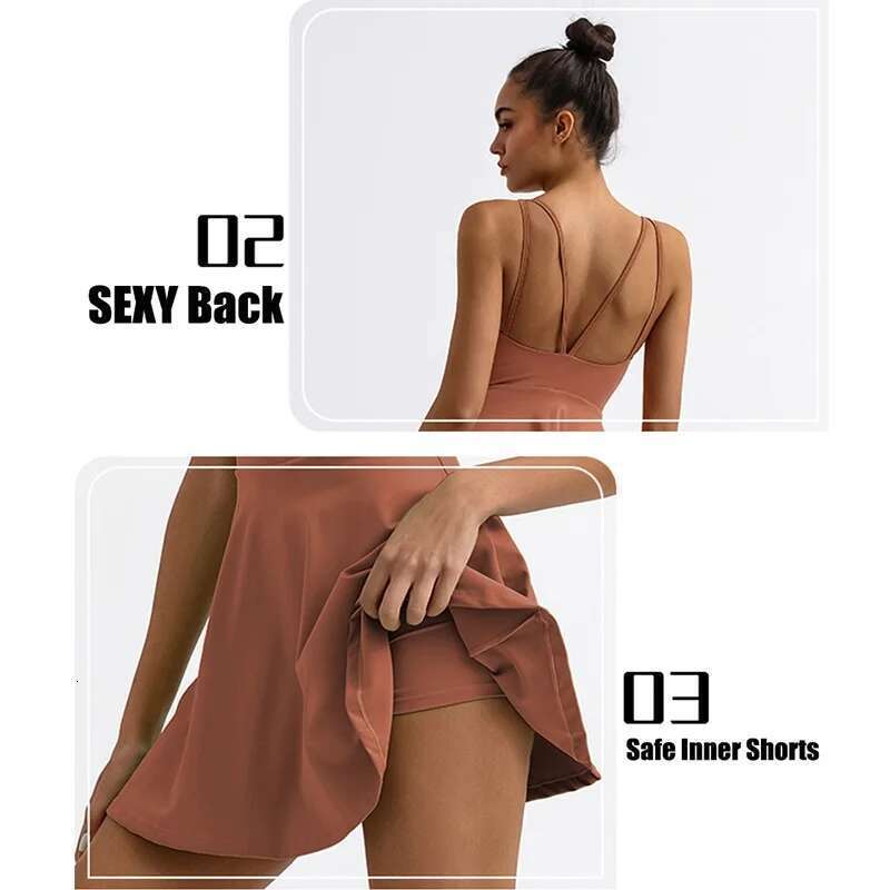 Cloud Hide SEXY Back Sports Dress Pocket Tennis Dresses Women Safe Shorts Gym Golf One Piece Yoga Suit Fiess Dance Long Skirt