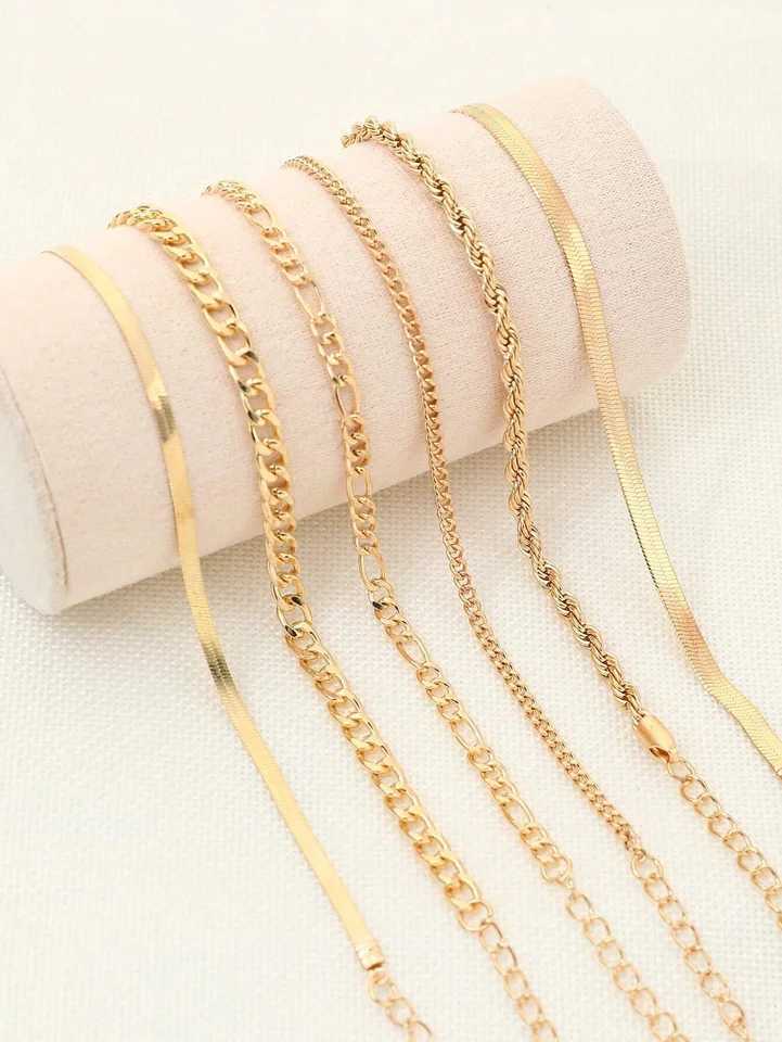 6pcs Punk Style Simple Cold Tone Chain Fashion Bracelet Set Suitable for Womens Daily Wear XJ250707