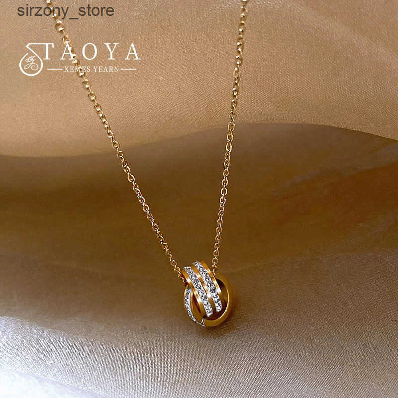 2025 Circle Buckle Inlaid Rhinestone Pendant Stainless Steel Gold Color Necklace Fashion Design Jewelry For Womens Accessories z2505138L3C