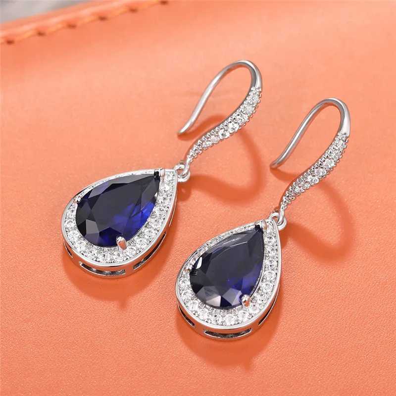 925 Silver Water Drop Blue Cubic Zirconia Dangle Earrings for Women Sparkling Engagement Wedding Female Earrings Hot Jewelry Y250510