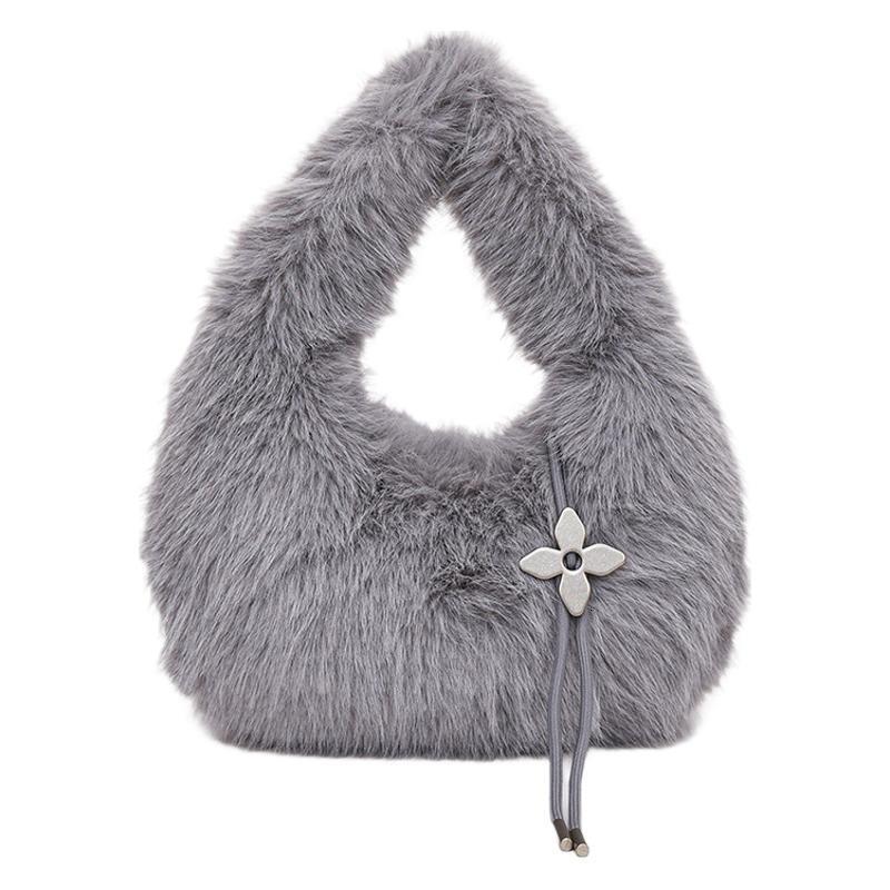 Fashionable, trendy, high-end, exquisite, furry handbag, black, white, and gray are three color bags, 24 winter new styles