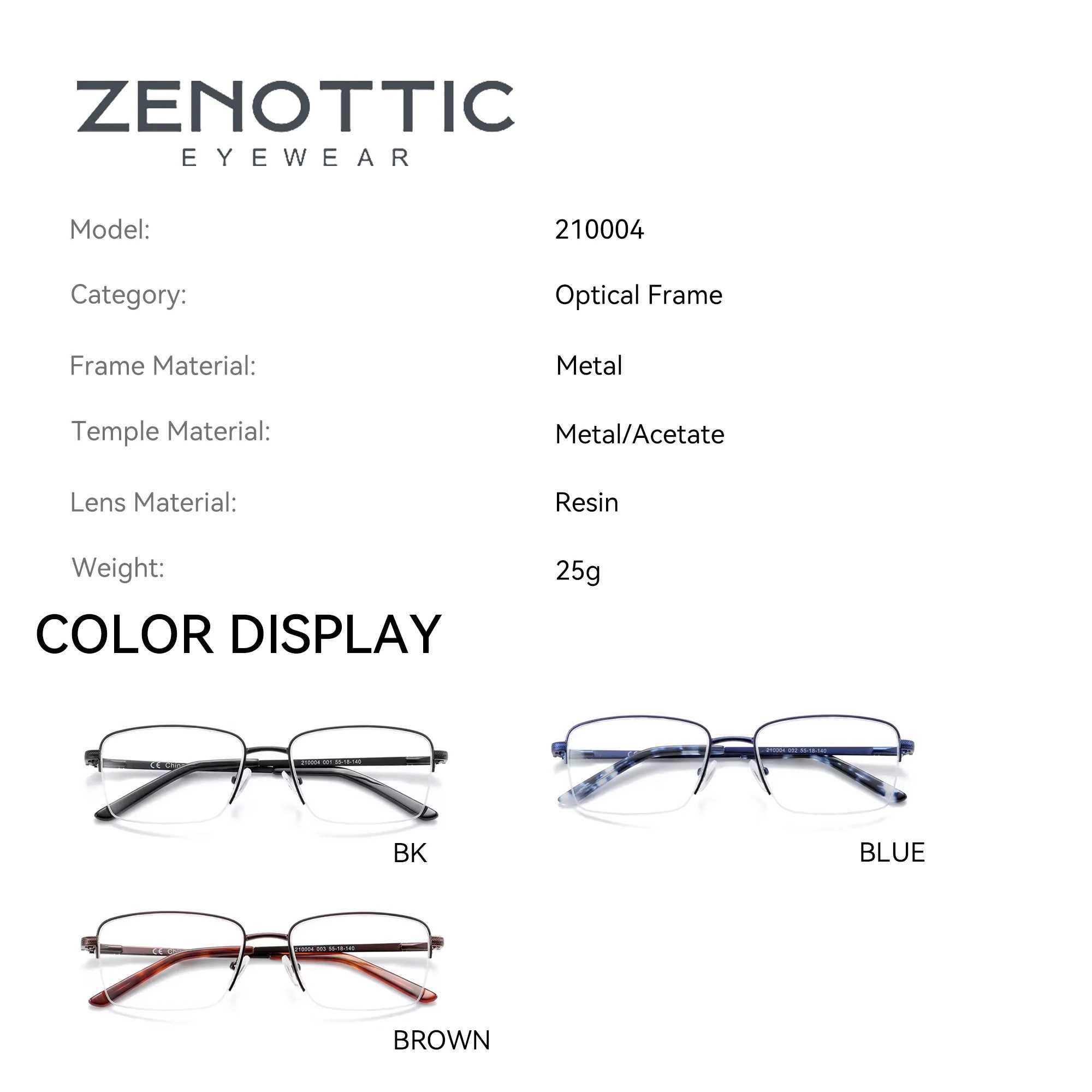 ZENOTTIC Half Rim Prescription Glasses Men Business Optical Spectacles Anti Blue Rays Photochromic Myopia Progressive Eyeglasses W250513