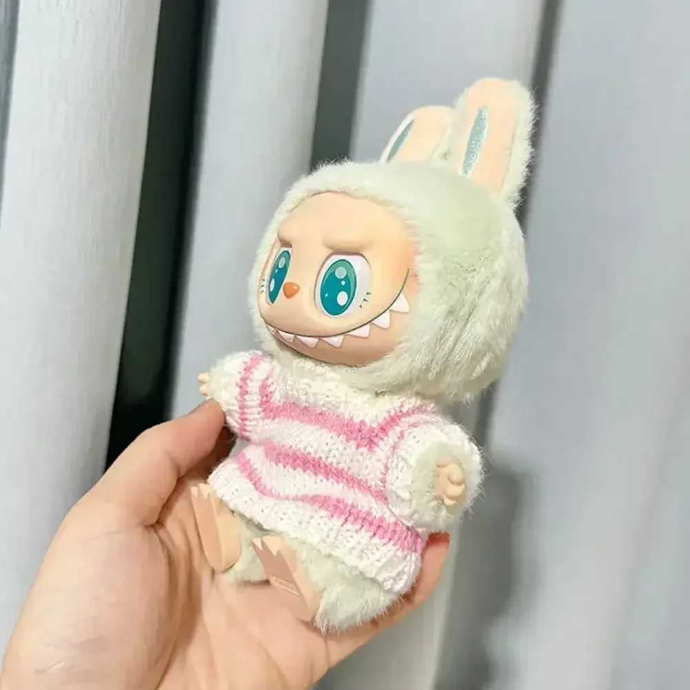 For Labubu V1 V2 Idol Cute Doll Clothes Fashion Sweater Outfit Accessories Sitting Party Pink White Striped Sweater Cup ClothingT250513