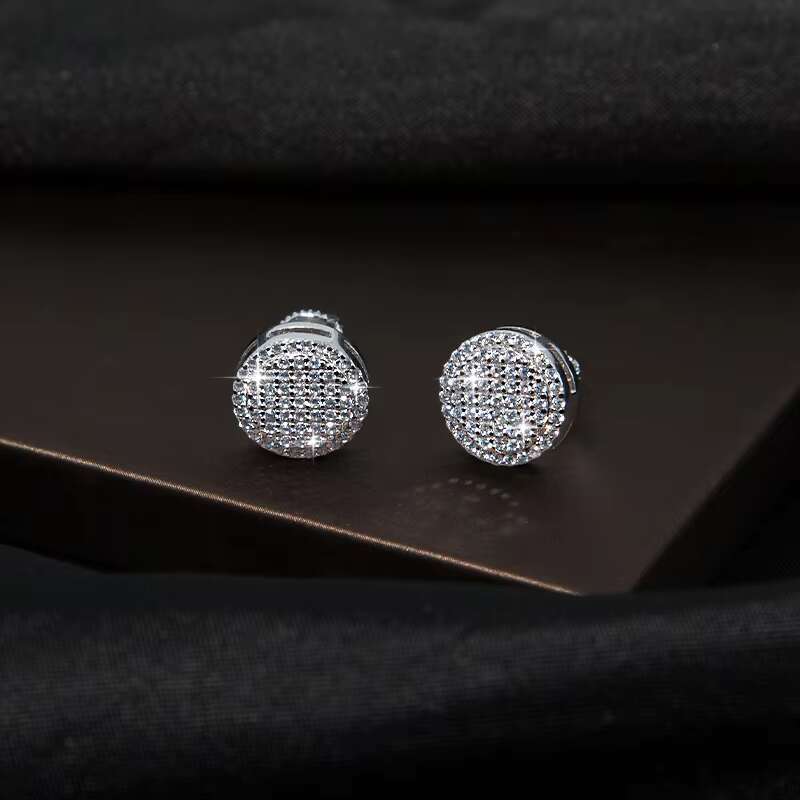 With GRA Certificate Hip-hop Style VVS D Color Full Moissanite S925 Silver Plated 18K Earrings for Men