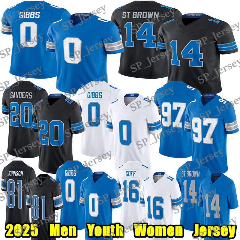 #14 Amon-Ra St Brown Football Jersey #0 Jahmyr Gibbs Jared Goff Jameson Williams Sanders Matthew Stafford Johnson LaPorta Terrion Arnold Tyleik Williams jerseys