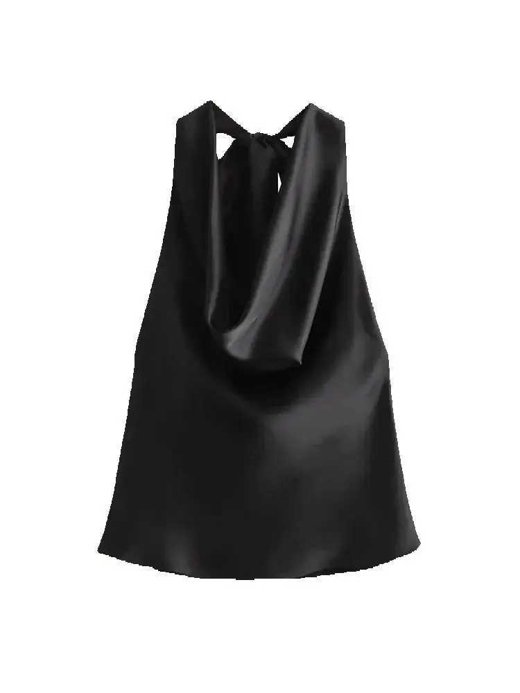 TRZA-Womens Flowing Draped Halter Neck Tank Tops With Bow Tied Backless Sleeveless Female Camis Sexy Fashion M250513