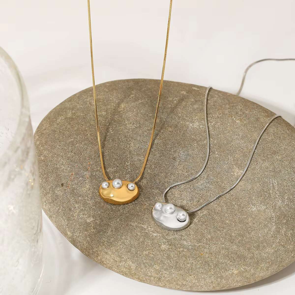 New Simulated Pearl Pendant Stainless Steel Gold PVD Plated Necklace Women's Jewelry Gift