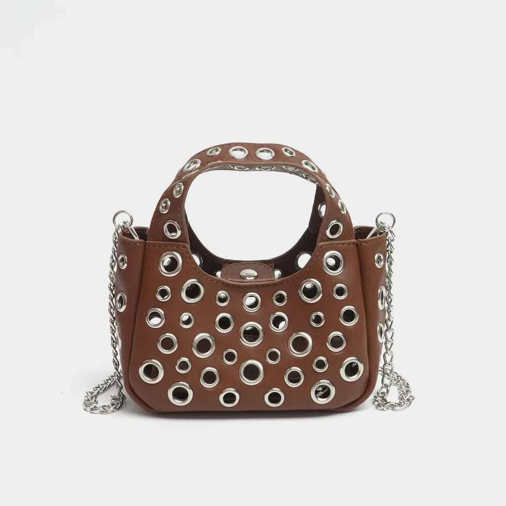 Fashion Hollow Rivet Small Tote Bag Cute Women Handbags Designer Pu Leather Chains Shoulder Crossbody Bags Trend Purses
