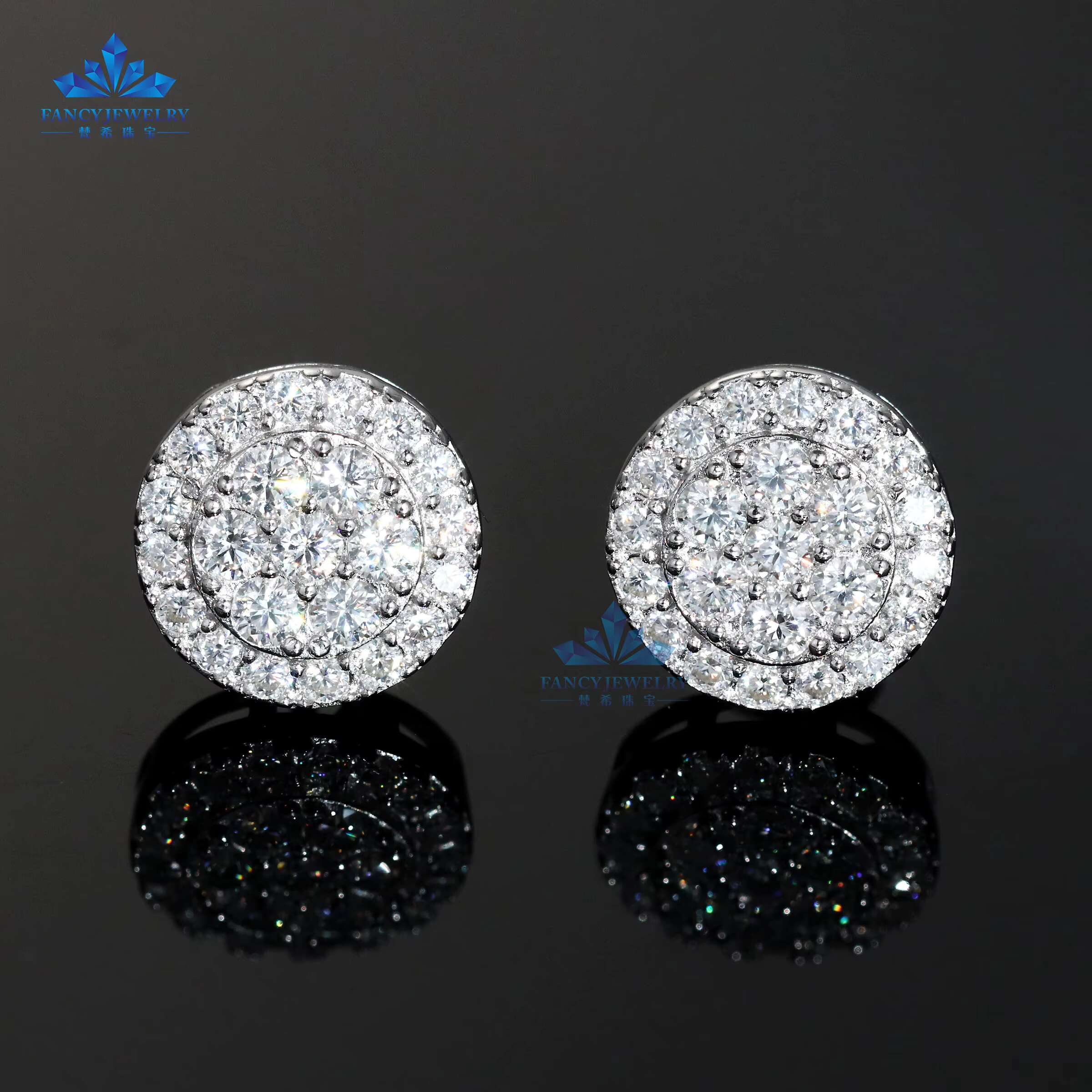 In Stock Classic Hip Hop Style Pass Diamond Tester 925 Silver Gold Plated VVS Diamond Moissanite Flower Stud Earrings Cluster