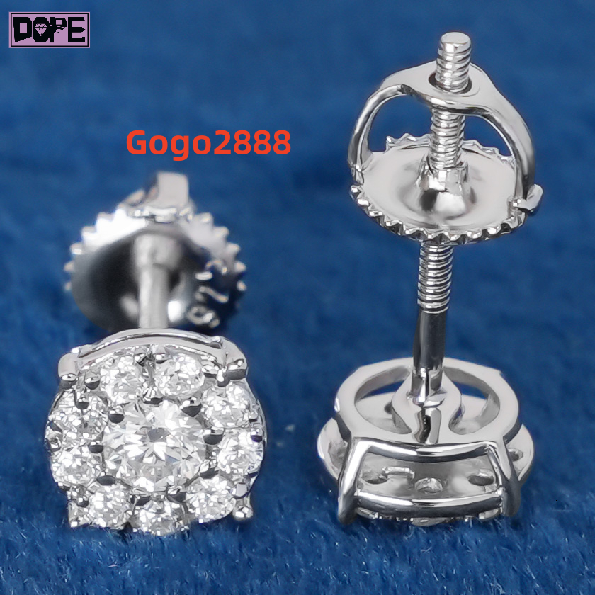 Hiphop Stud Earrings 5mm Iced Out VVS Moissanite Diamond Cluster Round Cut Custom Moissanite Earrings