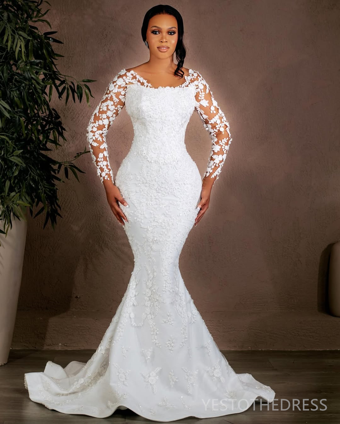 2025 Aso Ebi Mermaid Wedding Dress For Bride Bridal Gowns Detachable Train Illusion Beaded Lace Crystals Decorations Luxurious Wedding Gowns for Black