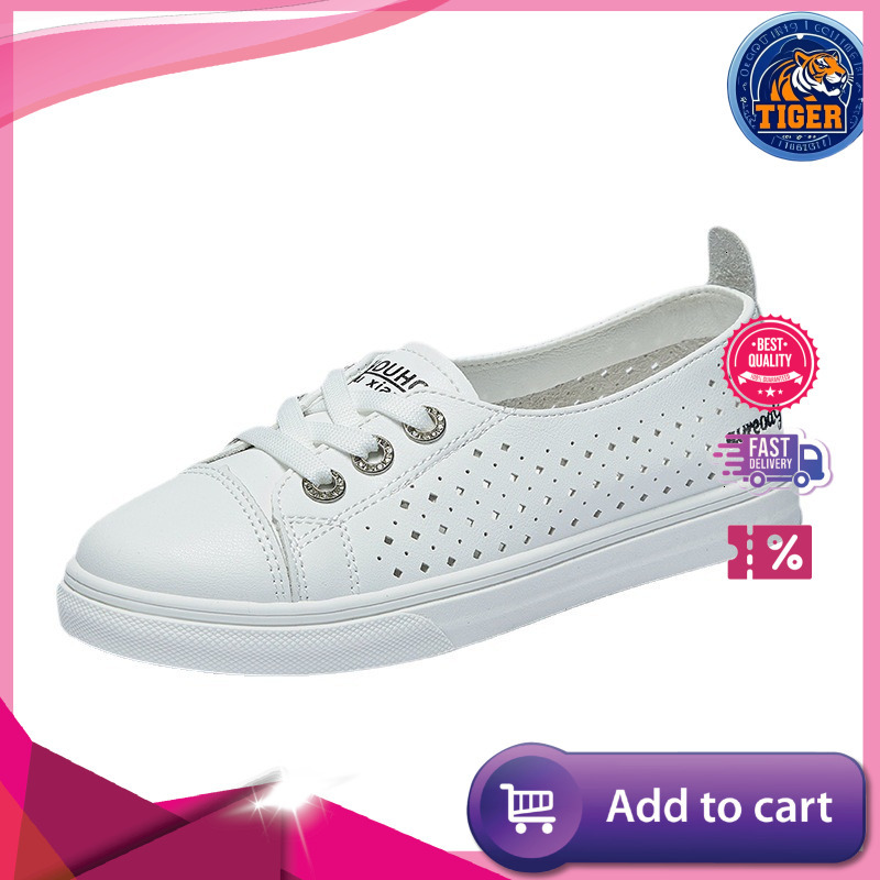 Ddmytiger Shallow Mouth White For Women In Spring And Summer Thin Breathable Lace Up Thick Soled Hollowed Out Leather Low Cut Casual Board Shoes Outdo