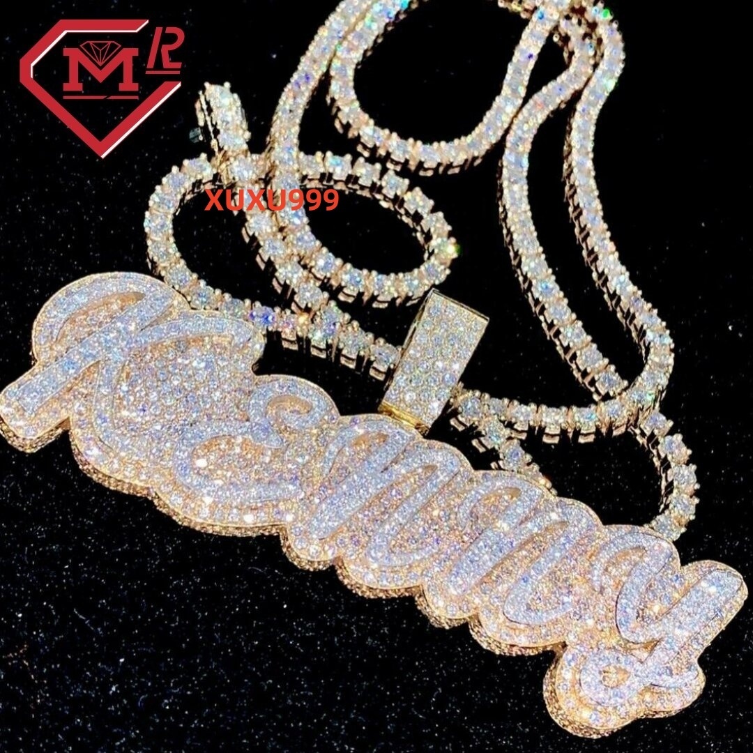 Custom Moissanite Pendant Necklace VVS Diamond Mossanite Letter Moissanite Pendant With Iced Out Chain