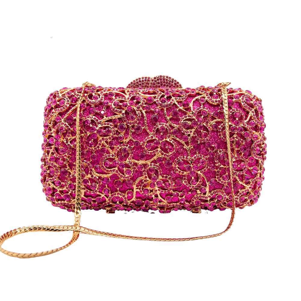 Designer Bag 2025 2025 Purplish Red Crystal Evening Bag Rhinestones Wedding Clutches Ladies Party Purse Dia Girls Dinner Prom Handbags Luxury Bag