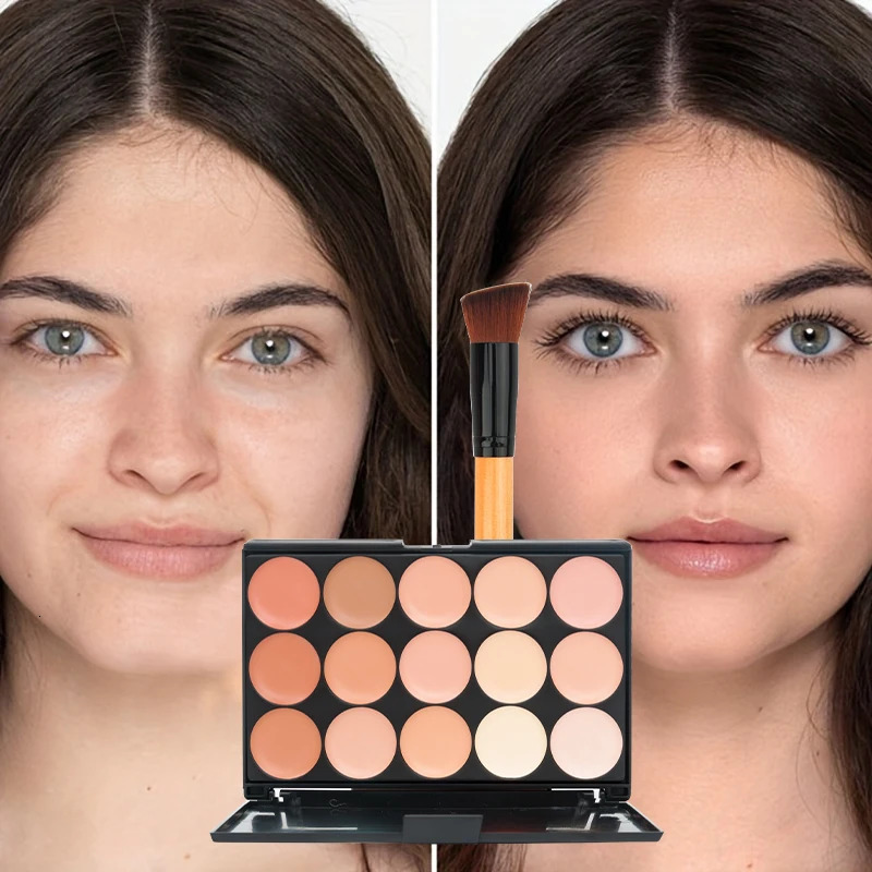 2pcs set of 15-color Concealer Palette With BrushFace Makeup And Print Waterproof Resistant Concealer Cosmetics 250512