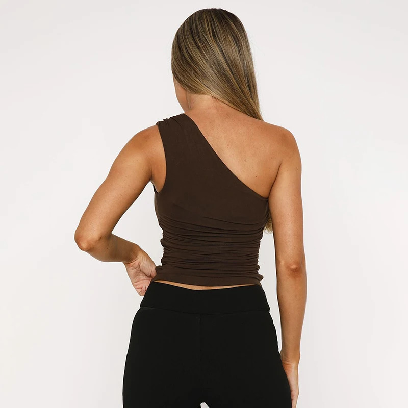 CUTENOVA Sexy OneShoulder Bead Link Ruched Tank Top Street Slim Light Personality American tie Girls Tops 250513