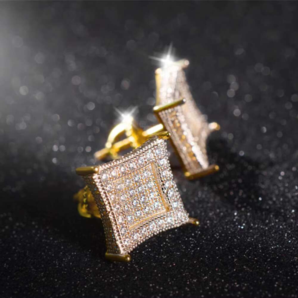 Hip-hop Statement Vintage Retro Jewelry 925 Sterling Silver Moissanite Diamond Square Stud Earrings for Man