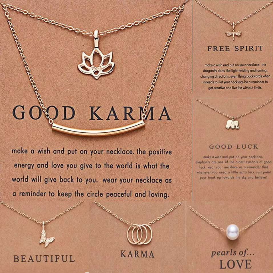 Fashion Lucky Statement Women's Gift Alloy Gold Chain Pearl Butterfly Elephant Pendant Necklace Jewelry and Card