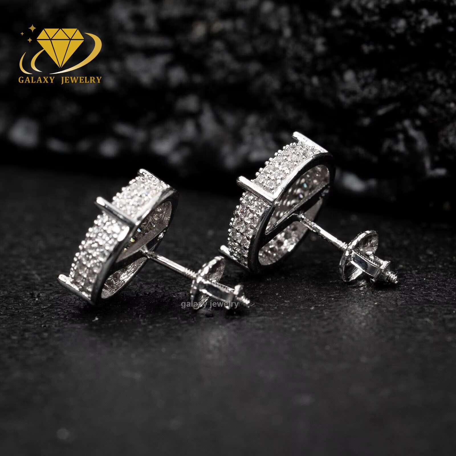 Fashion Large Round Micro Pave Moissanite Diamond 925 Sterling Silver Bling Hip Hop Mens Iced Out Stud Earrings