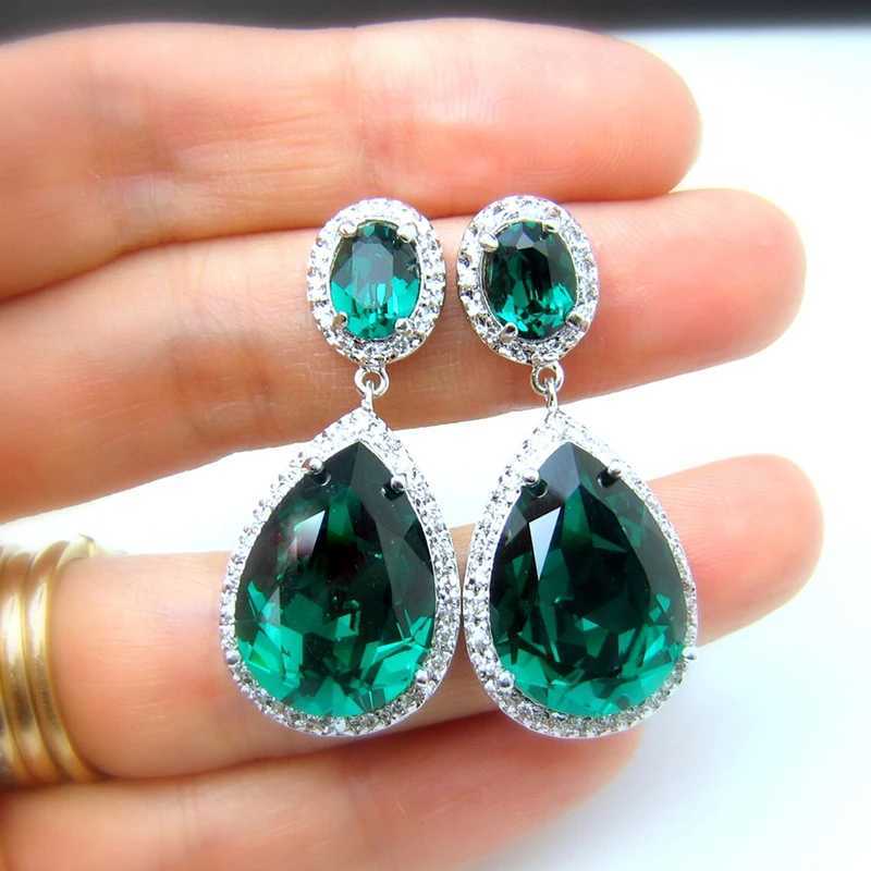 Huitan Gorgeous Pear Cubic Zirconia Dangle Earrings Blue/Green CZ Temperament Elegant Women Ear Accessories Anniversary Jewelry Y250510
