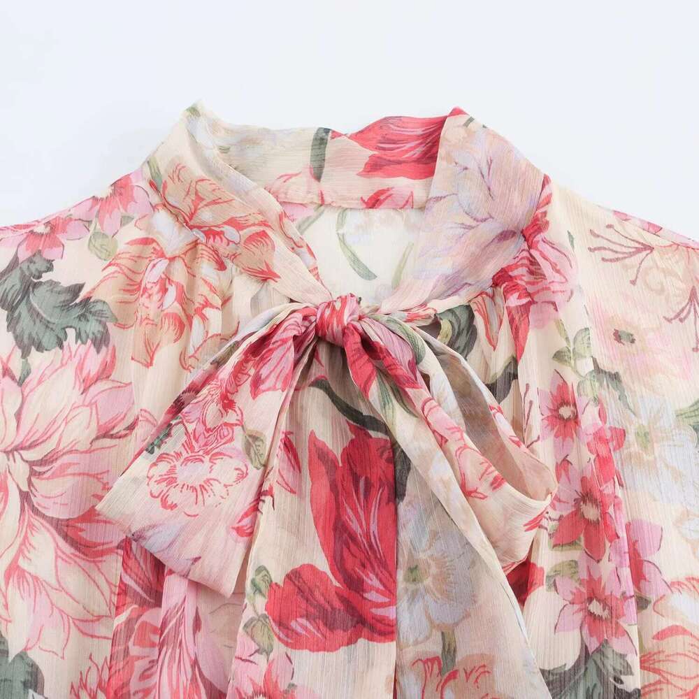 DEEABAE New French Platycodon Tea Break Floral Bow Tie To Reduce Age And Sweeess With Belt Flower Print Midi Dress