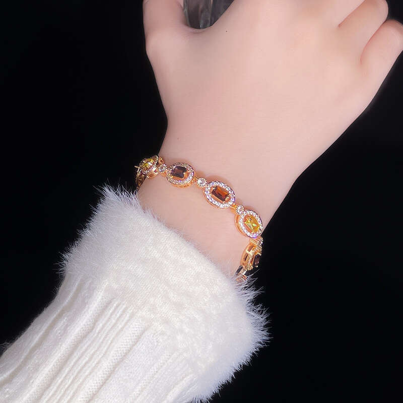 sweet colored zircon bracelet for women gentle and fashionable temperament geometric oval bracelet small stall trend