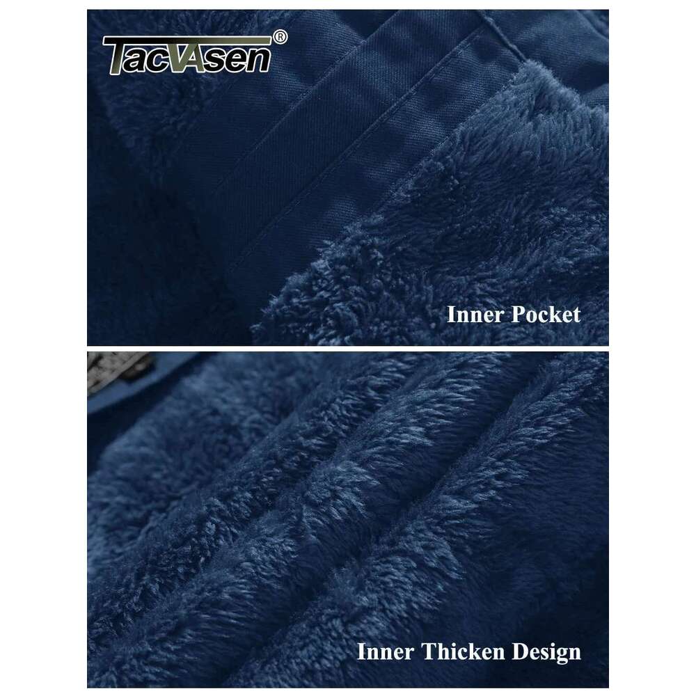 TACVASEN Oversize Winter Thicken Fleece Casual Jackets Mens Cotton Coat Multi-Pockets Warm Jacket Parkas Windbreaker