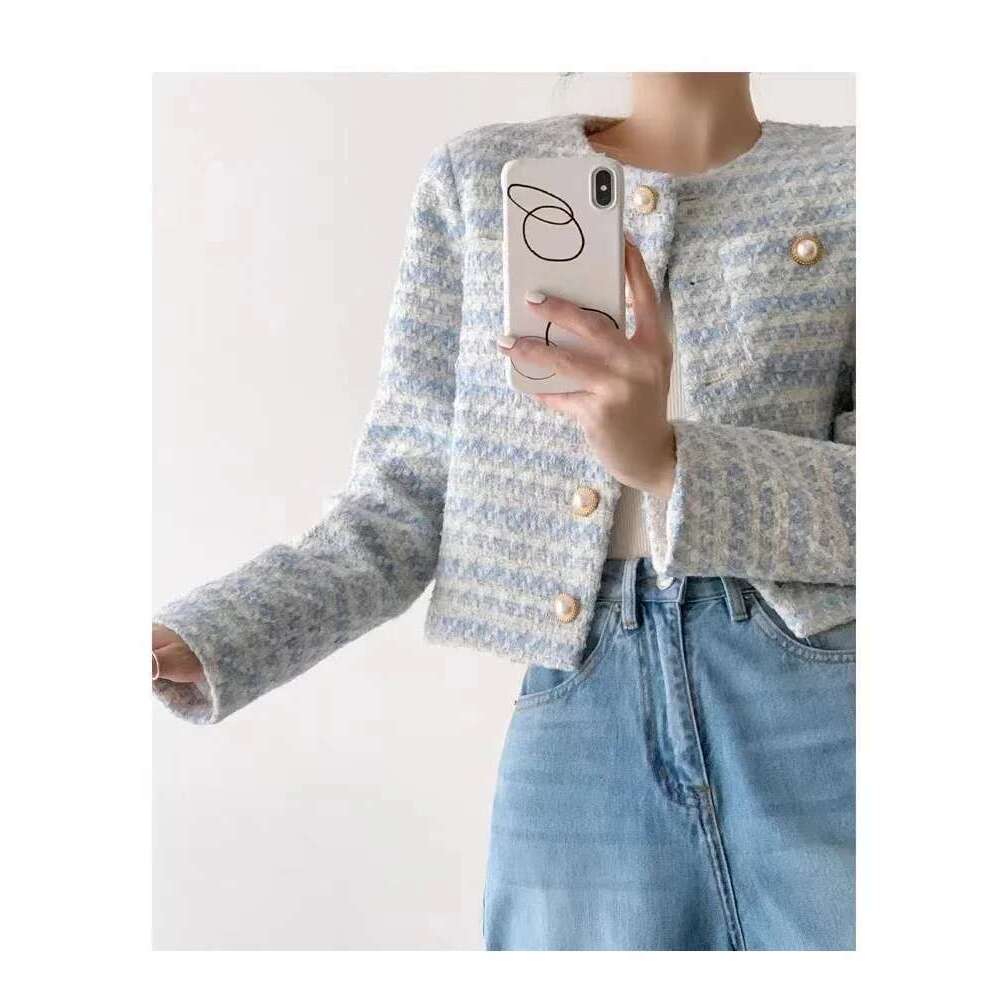 ITOOLIN Autumn Winter Elegant Tweed Cardigan Short Coat With Pocket Single Breasted Jacket For Women Loose Outwear 2024