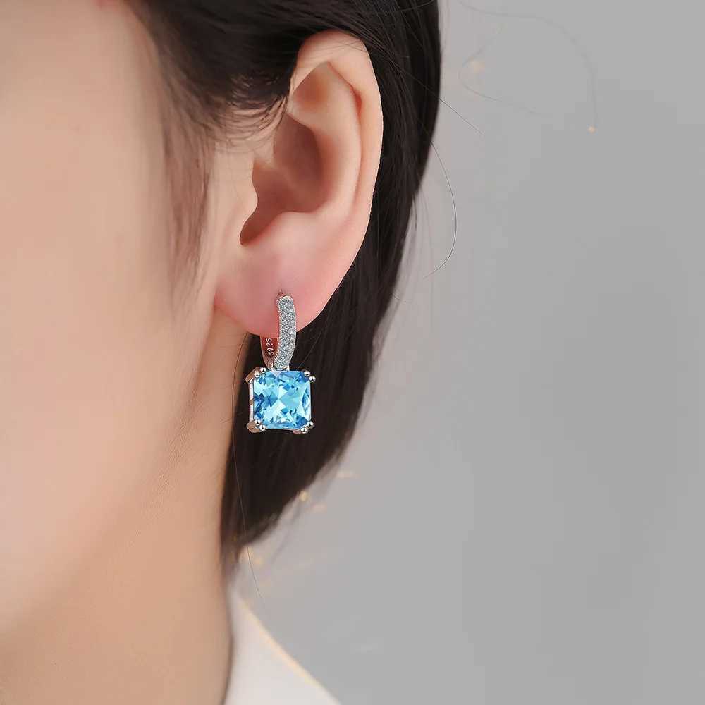 Square Princess Cut Red Created Ruby 925 Sterling Silver Hoop Earrings for Women Colorful Gemstone Earrings Huggies Y250510