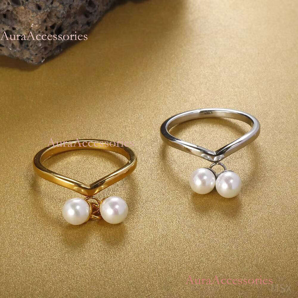 Tarnish Free Hypoallergenic Wholesale Custom Stainless Steel Gold Plated Pearl Ring for Women
