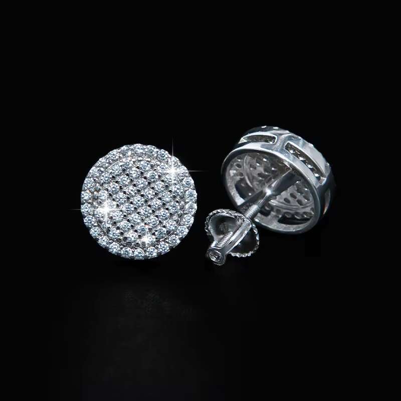 With GRA Certificate Hip-hop Style VVS D Color Full Moissanite S925 Silver Plated 18K Earrings for Men