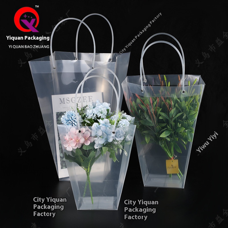 Straight PP plastic Transparent shopping Women's Day flower tote Packaging T-shaped bag