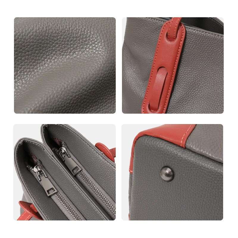 Aidrani Minimalist color blocking women's large capacity underarm shoulder bag, soft cowhide material, gray