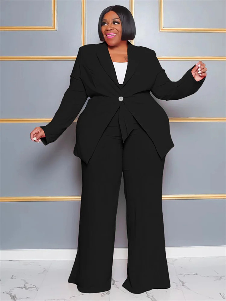 Wmstar Plus size womens twopiece solid professional suit top of the line pants set office ladies with bandages wholesale delivery 250506