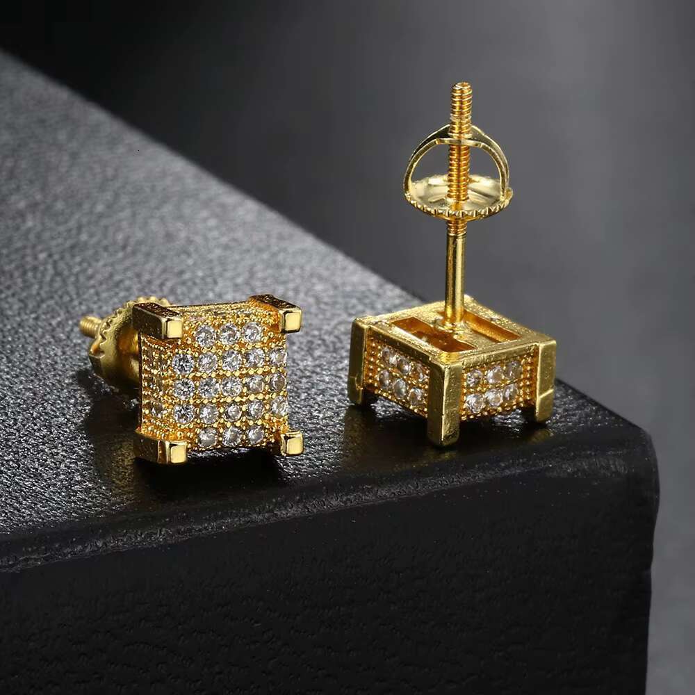 Luxury Mens Hip Hop Zircon Moissanite Earrings Crystal Gemstone Jewelry Rhinestone Silver 18K Gold Stud Earrings for Women